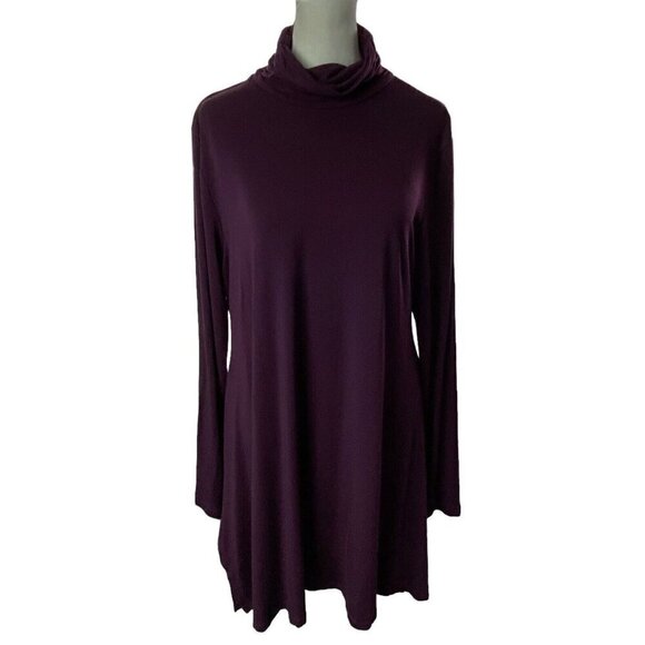 SOFT SURROUNDINGS Ruched Turtleneck Tunic Top Long Sleeve Purple LT 15-6 - Picture 2 of 16